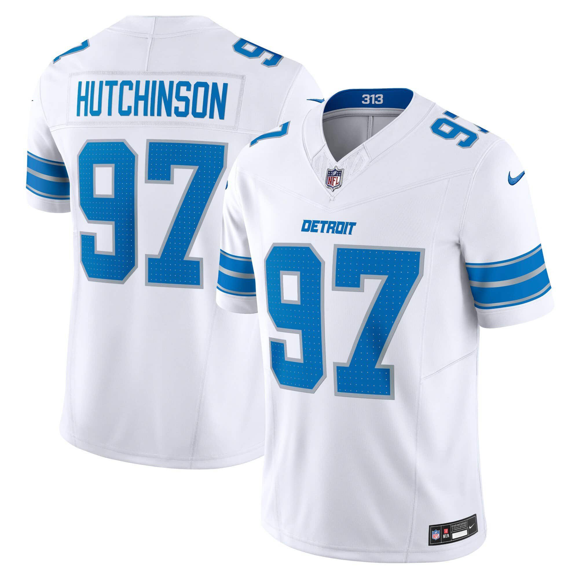 Men Detroit Lions #97 Hutchinson White 2024 Nike Vapor Limited NFL Jersey